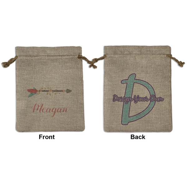 Custom Tribal Arrows Medium Burlap Gift Bag - Front & Back (Personalized)