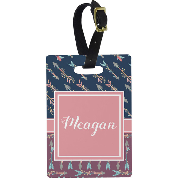 Custom Tribal Arrows Plastic Luggage Tag - Rectangular w/ Name or Text