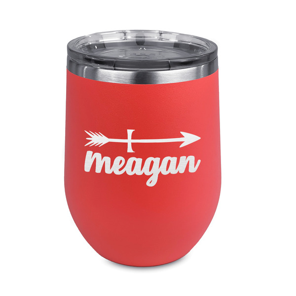 Custom Tribal Arrows Stemless Stainless Steel Wine Tumbler - Coral - Double Sided (Personalized)