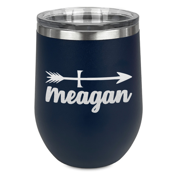 Custom Tribal Arrows Stemless Stainless Steel Wine Tumbler - Navy - Double Sided (Personalized)