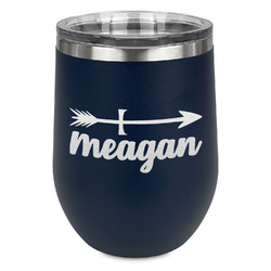 Tribal Arrows Stemless Stainless Steel Wine Tumbler - Navy - Single Sided (Personalized)