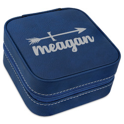 Tribal Arrows Travel Jewelry Box - Navy Blue Leather (Personalized)