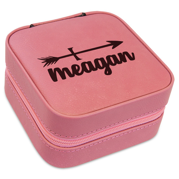 Custom Tribal Arrows Travel Jewelry Boxes - Pink Leather (Personalized)