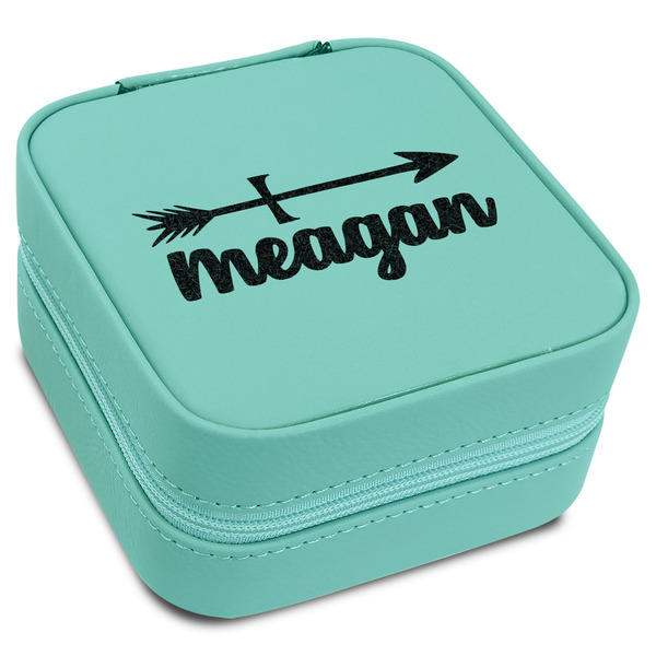 Custom Tribal Arrows Travel Jewelry Box - Teal Leather (Personalized)