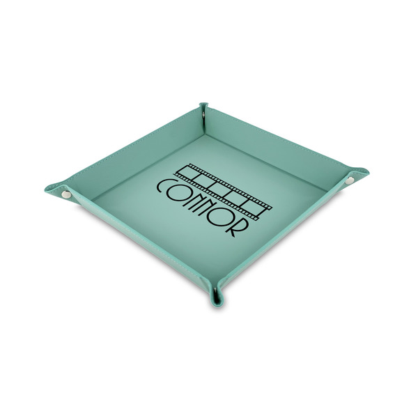 Custom Movie Theater Faux Leather Dice Tray - 6" x 6" - Teal (Personalized)