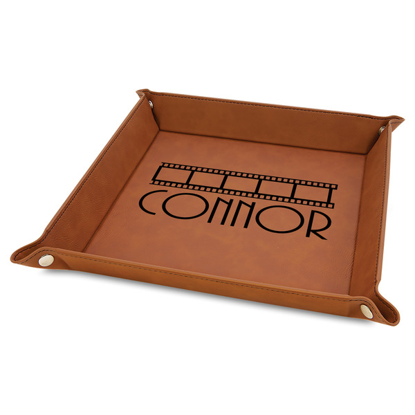 Custom Movie Theater Faux Leather Dice Tray - 9" x 9" - Rawhide (Personalized)