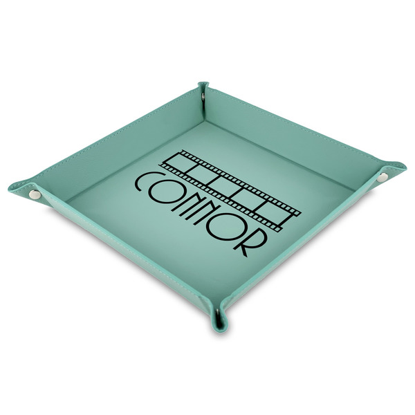 Custom Movie Theater Faux Leather Dice Tray - 9" x 9"  - Teal (Personalized)