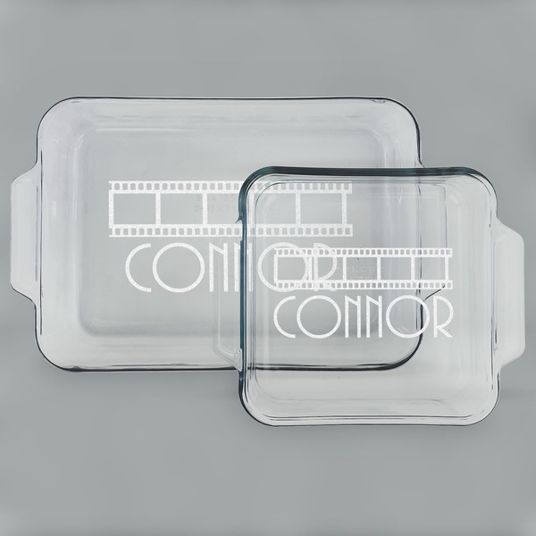 Custom Movie Theater Set of Glass Baking & Cake Dish - 13in x 9in & 8in x 8in (Personalized)