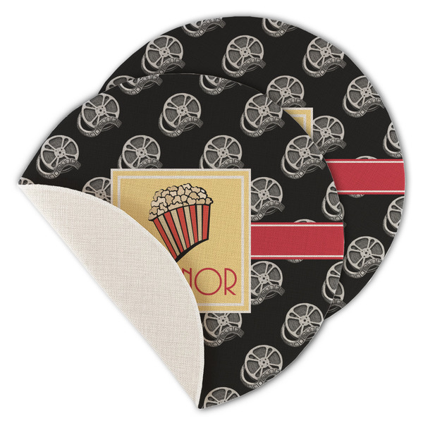 Custom Movie Theater Round Linen Placemat - Single Sided - Set of 4 (Personalized)