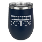 Movie Theater Stemless Stainless Steel Wine Tumbler - Navy - Double Sided (Personalized)