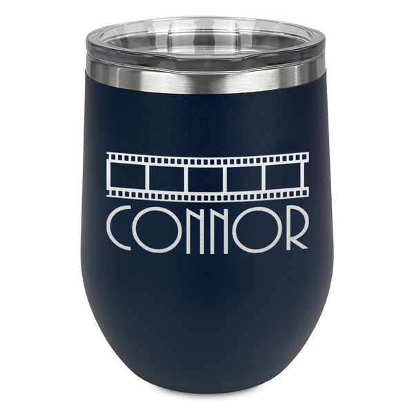 Custom Movie Theater Stemless Stainless Steel Wine Tumbler - Navy - Double Sided (Personalized)