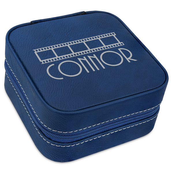 Custom Movie Theater Travel Jewelry Box - Navy Blue Leather (Personalized)