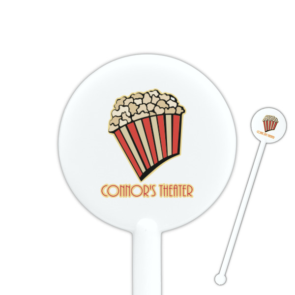 Custom Movie Theater 5.5" Round Plastic Stir Sticks - White - Double Sided (Personalized)