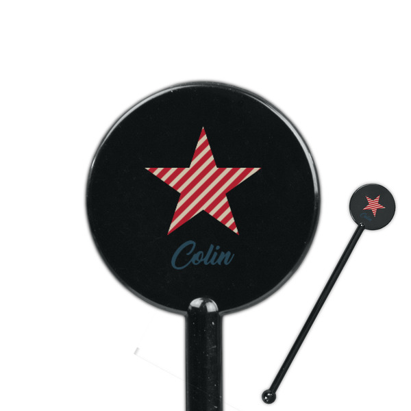 Custom Stars and Stripes 5.5" Round Plastic Stir Sticks - Black - Single Sided (Personalized)