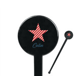 Stars and Stripes 7" Round Plastic Stir Sticks - Black - Single Sided (Personalized)