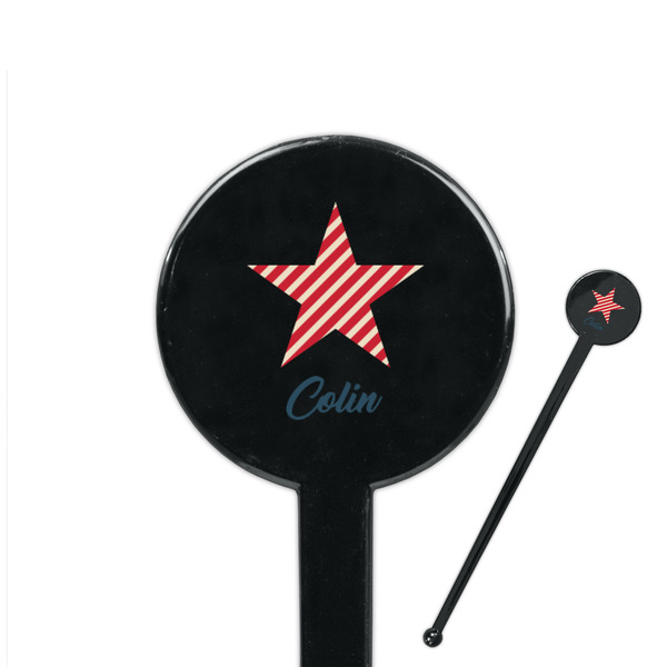 Custom Stars and Stripes 7" Round Plastic Stir Sticks - Black - Double Sided (Personalized)