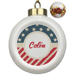 Stars and Stripes Ceramic Ball Ornaments - Poinsettia Garland (Personalized)