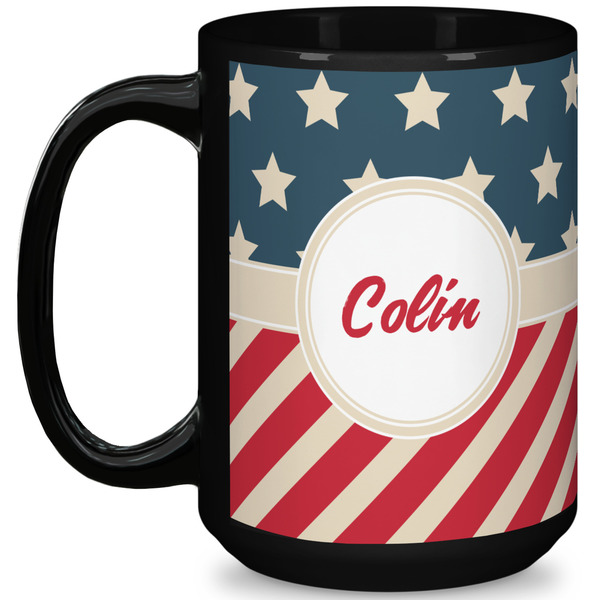 Custom Stars and Stripes 15 Oz Coffee Mug - Black (Personalized)