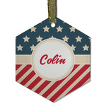 Stars and Stripes Flat Glass Ornament - Hexagon w/ Name or Text