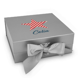 Stars and Stripes Gift Box with Magnetic Lid - Silver (Personalized)