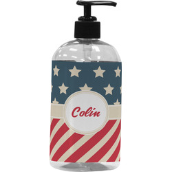 Stars and Stripes Plastic Soap / Lotion Dispenser (16 oz - Large - Black) (Personalized)