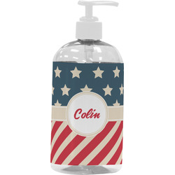 Stars and Stripes Plastic Soap / Lotion Dispenser (16 oz - Large - White) (Personalized)