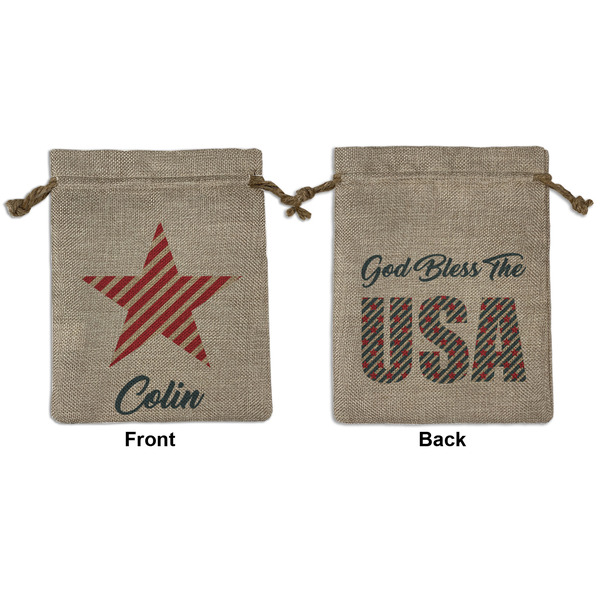 Custom Stars and Stripes Medium Burlap Gift Bag - Front & Back (Personalized)