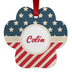 Stars and Stripes Metal Paw Ornament - Double Sided w/ Name or Text