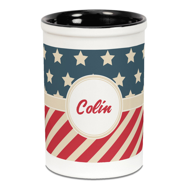 Custom Stars and Stripes Ceramic Pencil Holders - Black