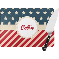Stars and Stripes Rectangular Glass Cutting Board - Large - 15.25"x11.25" w/ Name or Text