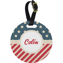 Stars and Stripes Plastic Luggage Tag - Round (Personalized)