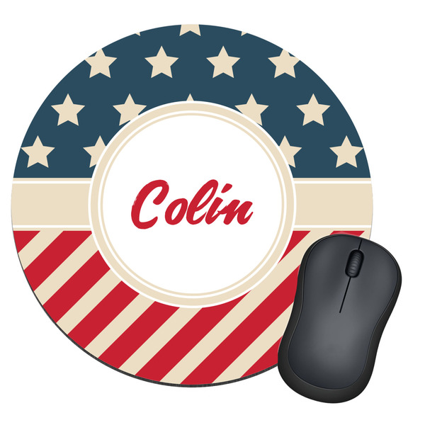 Custom Stars and Stripes Round Mouse Pad (Personalized)