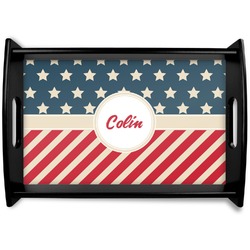 Stars and Stripes Black Wooden Tray - Small (Personalized)