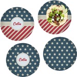 Stars and Stripes Set of 4 Glass Lunch / Dinner Plate 10" (Personalized)