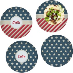 Stars and Stripes Set of 4 Glass Lunch / Dinner Plate 10" (Personalized)