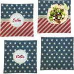 Stars and Stripes Set of 4 Glass Square Lunch / Dinner Plate 9.5" (Personalized)