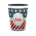 Stars and Stripes Ceramic Shot Glass - 1.5 oz - Two Tone - Single (Personalized)