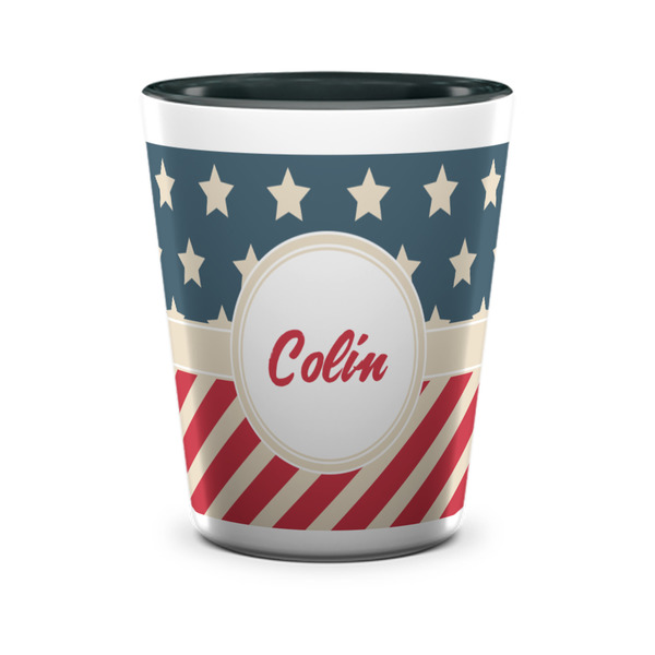 Custom Stars and Stripes Ceramic Shot Glass - 1.5 oz - Two Tone - Single (Personalized)