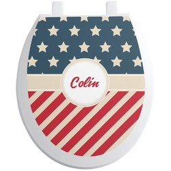 Stars and Stripes Toilet Seat Decal - Round (Personalized)