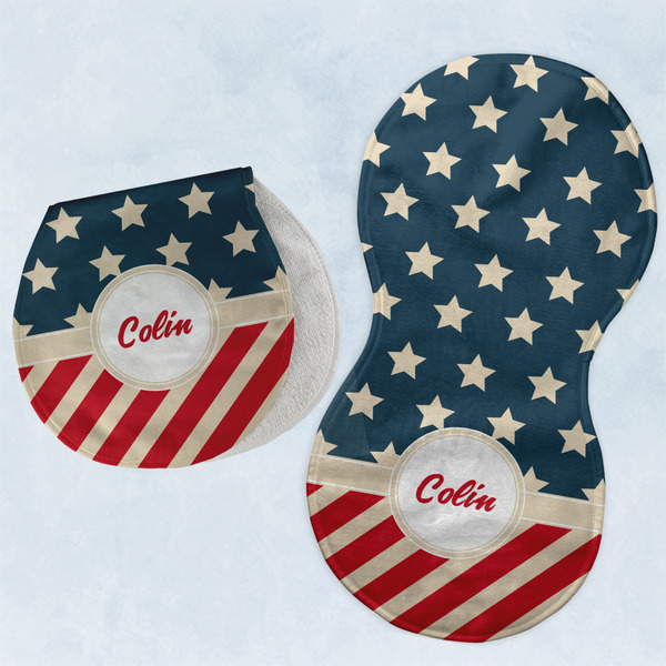 Custom Stars and Stripes Burp Pads - Velour - Set of 2 w/ Name or Text