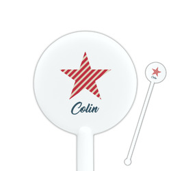 Stars and Stripes 5.5" Round Plastic Stir Sticks - White - Single Sided (Personalized)