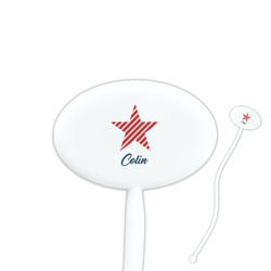 Stars and Stripes 7" Oval Plastic Stir Sticks - White - Single Sided (Personalized)