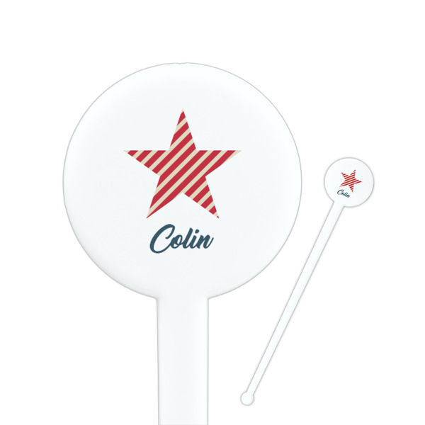 Custom Stars and Stripes 7" Round Plastic Stir Sticks - White - Single Sided (Personalized)