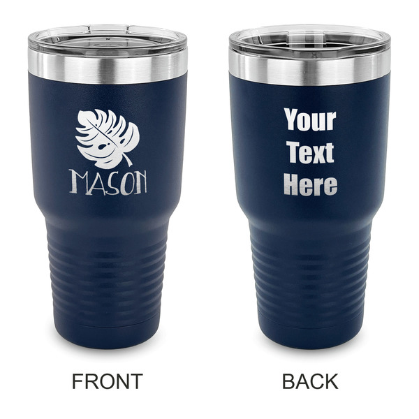 Custom Tropical Leaves #2 30 oz Stainless Steel Tumbler - Navy - Double Sided (Personalized)