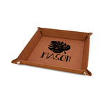 Tropical Leaves #2 Faux Leather Dice Tray - 6" x 6" - Rawhide (Personalized)