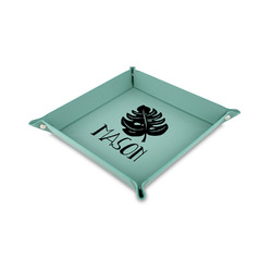 Tropical Leaves #2 6" x 6" Teal Faux Leather Valet Tray (Personalized)