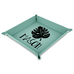 Tropical Leaves #2 Faux Leather Dice Tray - 9" x 9"  - Teal (Personalized)