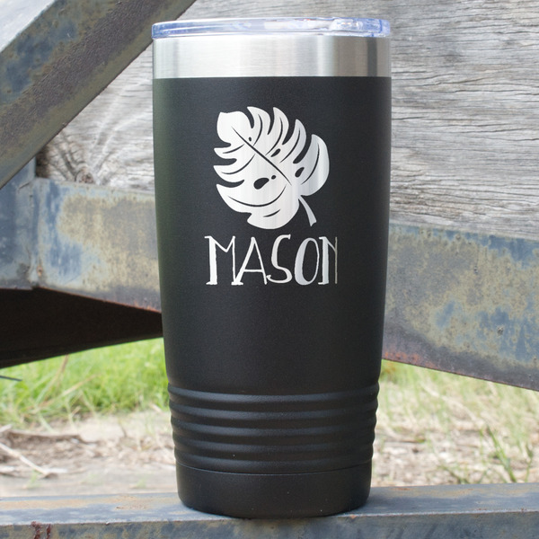 Custom Tropical Leaves #2 20 oz Stainless Steel Tumbler - Black - Double Sided (Personalized)