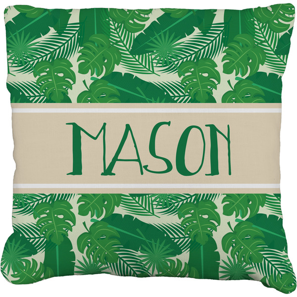 Custom Tropical Leaves #2 Faux-Linen Throw Pillow 18" w/ Name or Text