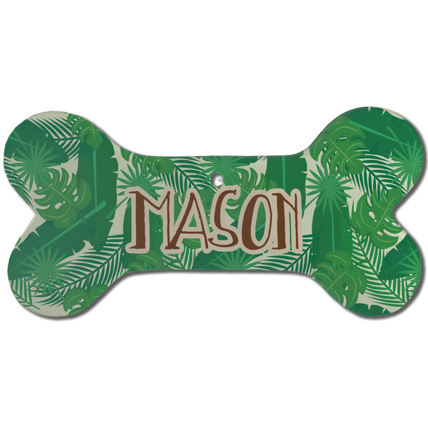 Custom Tropical Leaves #2 Ceramic Dog Ornament - Front w/ Name or Text